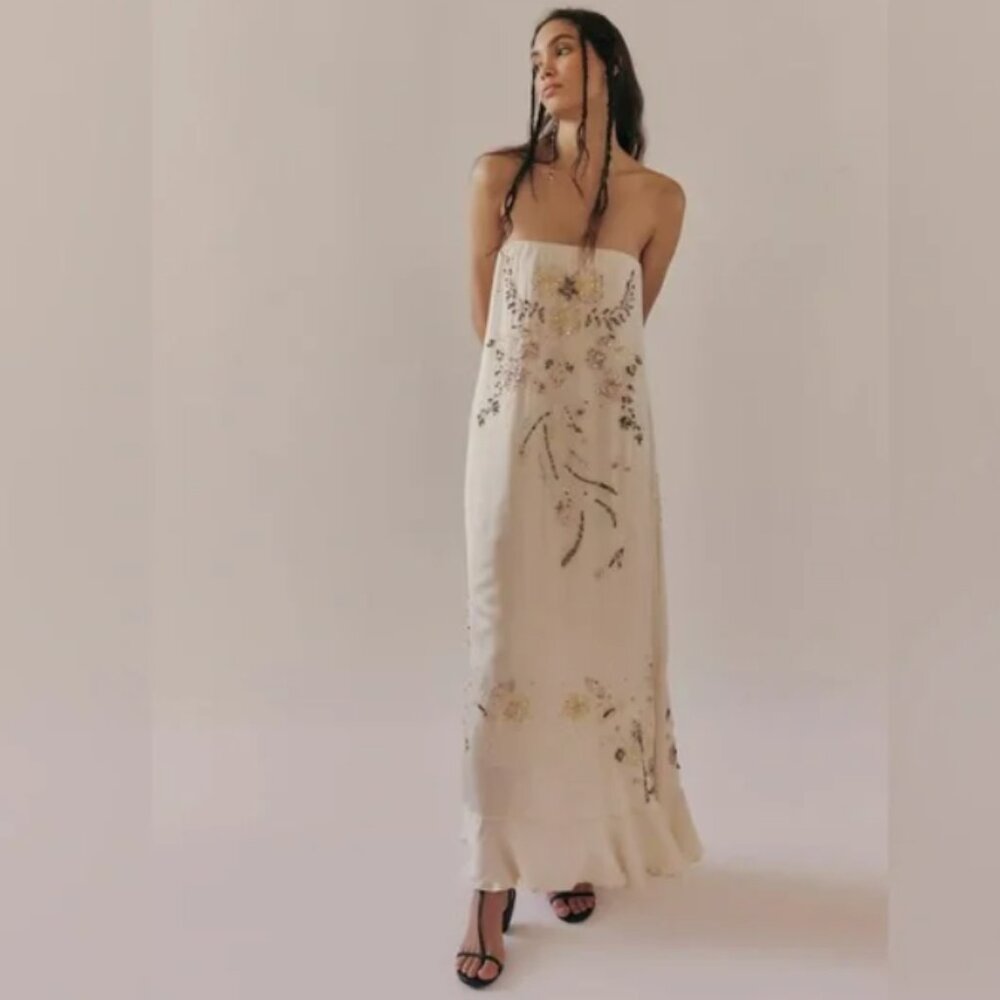 Free People Bali At Last Maxi Dress NWT Ivory Cream Beaded Embellished XS